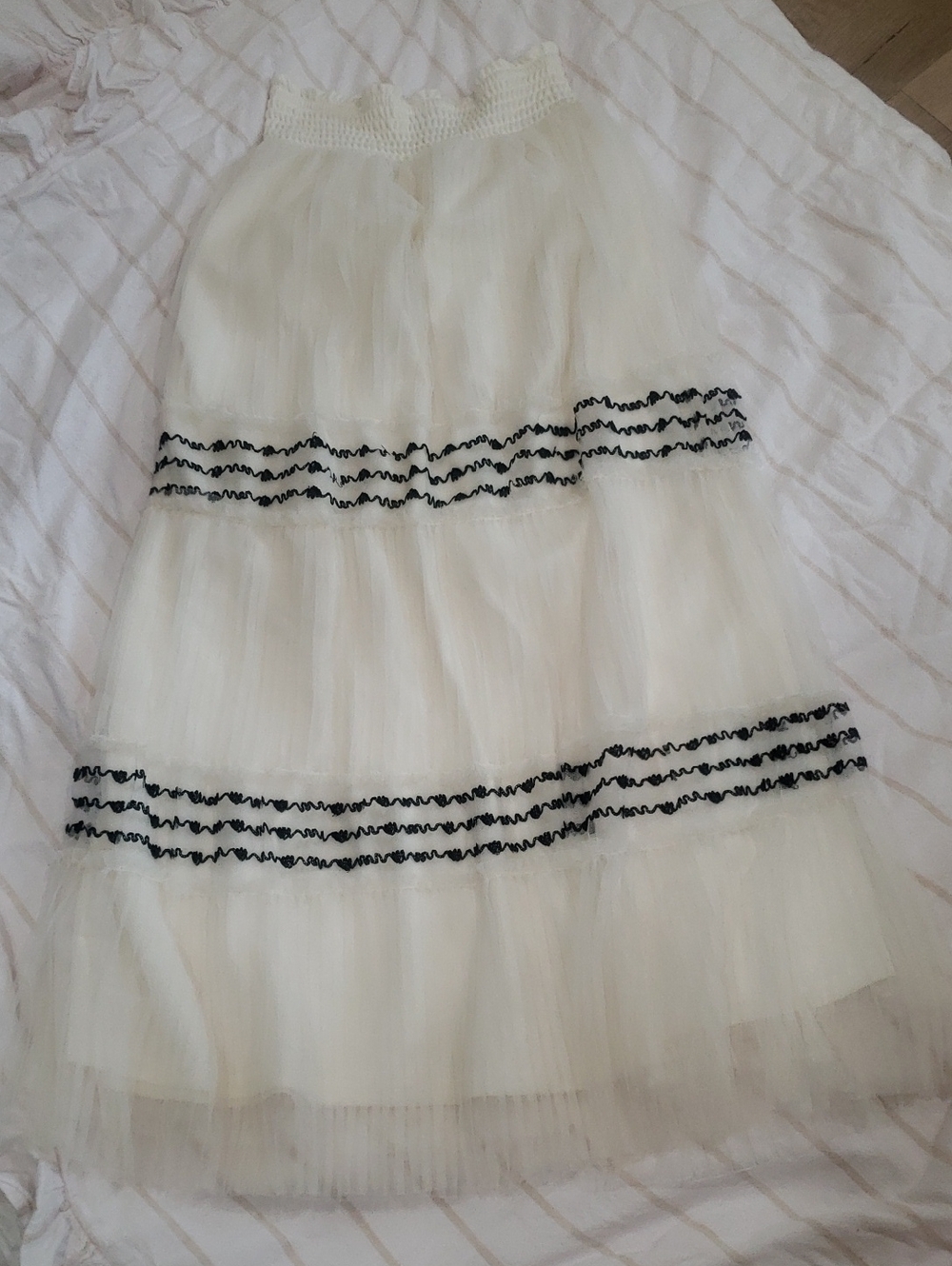 Ivory Tulle Maxi Skirt with Black Trim